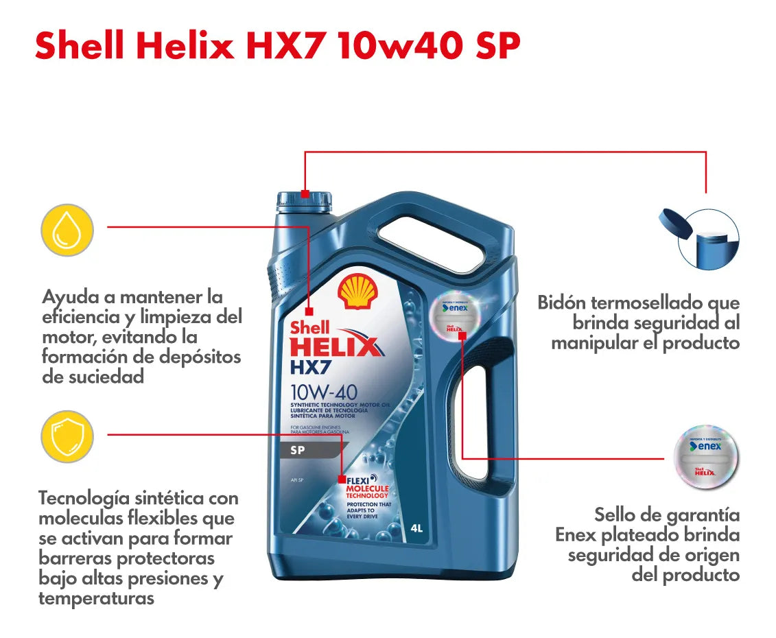 Aceite Shell Helix HX7 10W-40 4L - Semi-Sintético Premium para Motor Diésel y Gasolina