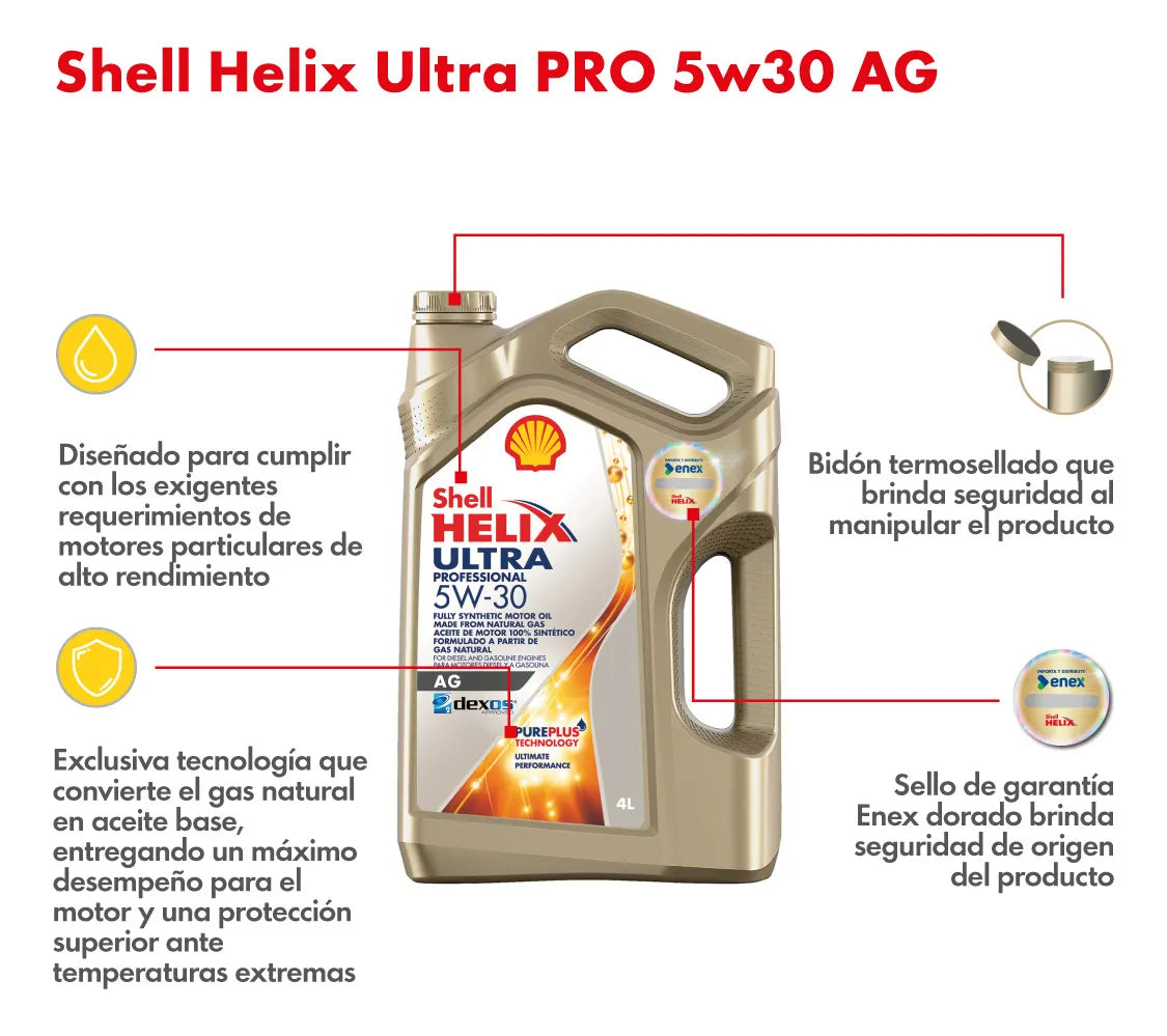 Aceite Shell Helix Ultra 5W-30 4L - Sintético Premium para Motor Diésel y Gasolina